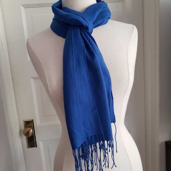 100% Cashmere Fringed Pashmina Firenze Italy Royal Blue Scarf Shawl Wrap - Picture 2 of 10